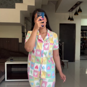 Cute Heart Printed Women Co-Ord Set Soft Night Suit Pajama Loungewear Set