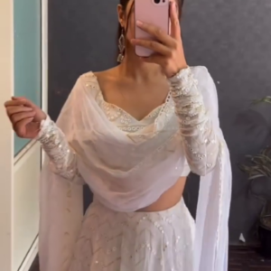 Ivory Mirror Work Lehenga