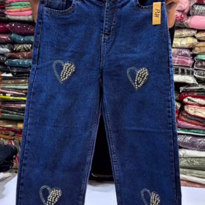 Women's Blue Denim Jeans with Heart Embellishments Casual Wear