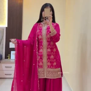 Women's Rani Pink Suit Set with Dupatta Festive Wear