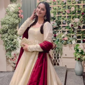 Women's Ivory Anarkali Set with Dupatta Festive Wear Outfit