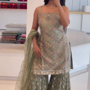 Women's Pastel Green Sharara Set with Dupatta Festive Wear