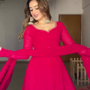 Women's Hot Pink Anarkali Dress Party Wear Outfit