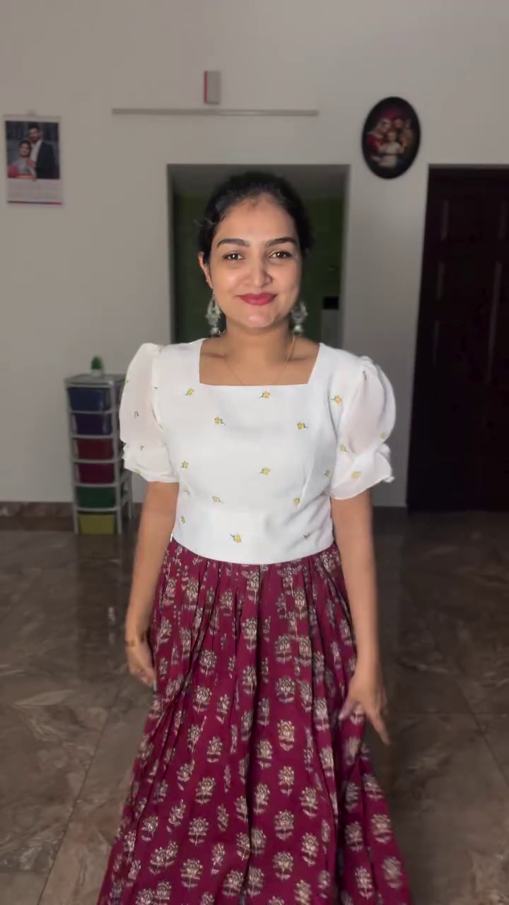 Women's White Top with Printed Skirt Fusion Wear Outfit - Image 3