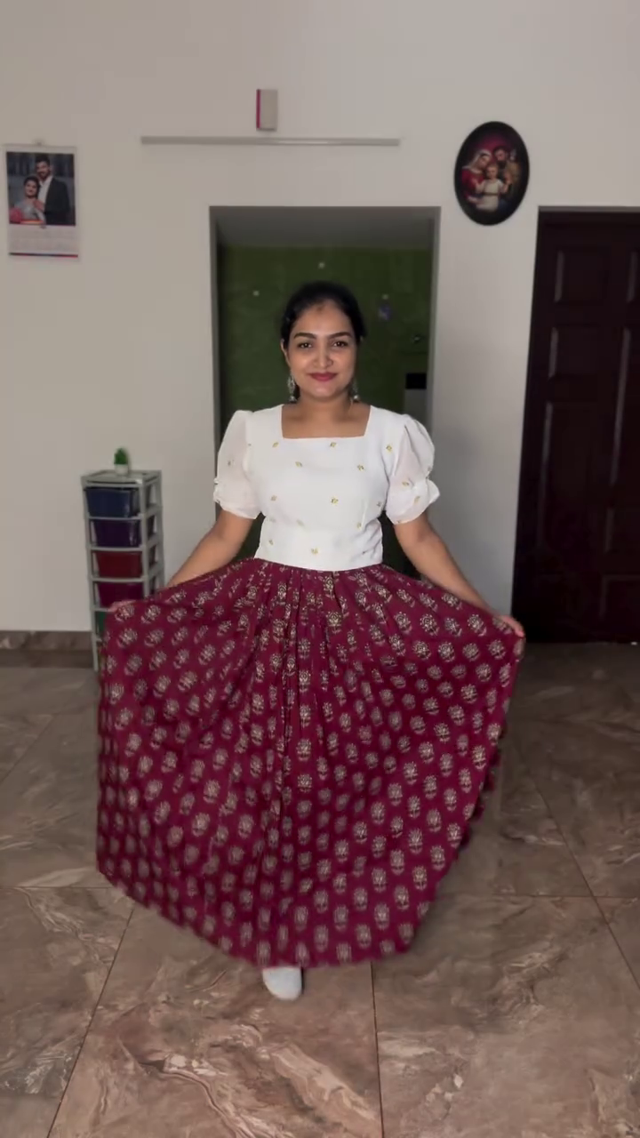 Women's White Top with Printed Skirt Fusion Wear Outfit