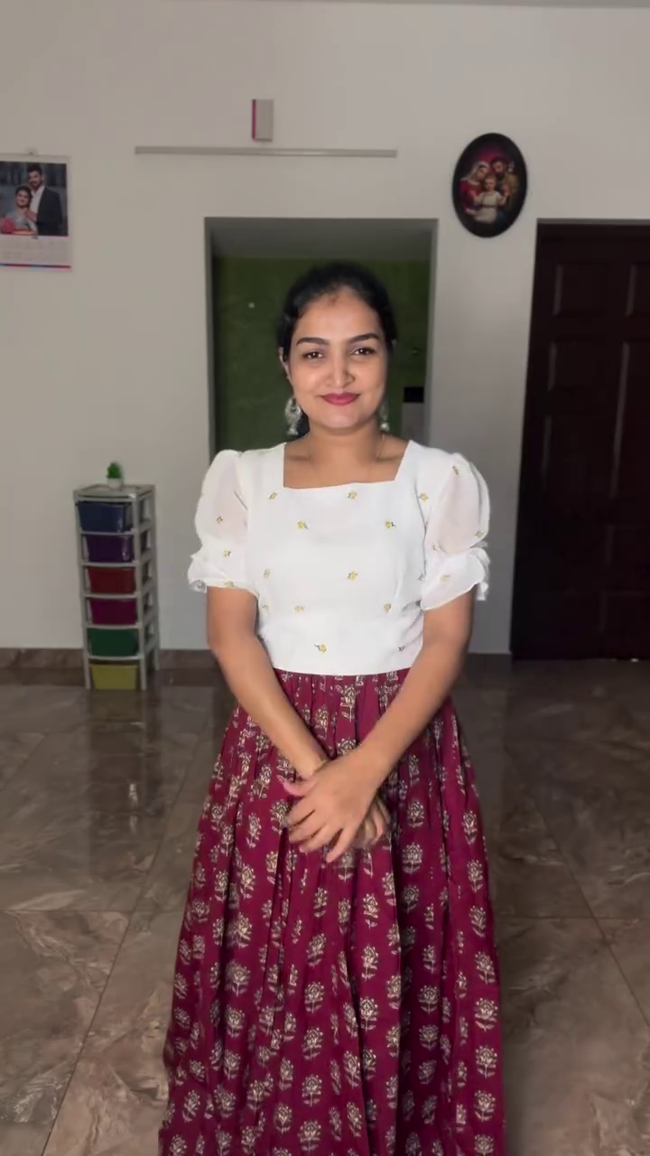 Women's White Top with Printed Skirt Fusion Wear Outfit - Image 4