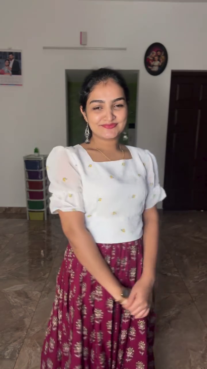Women's White Top with Printed Skirt Fusion Wear Outfit - Image 5