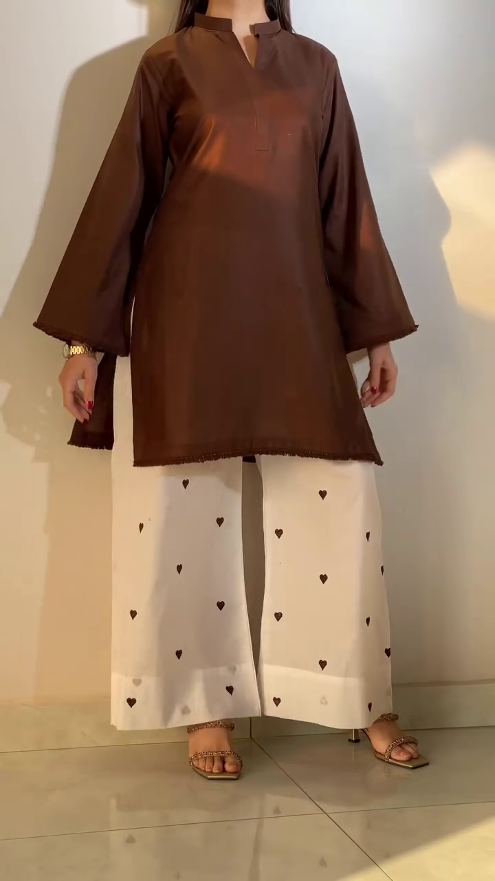 Women's Brown Kurta Set with Printed Palazzo Pants Daily Wear - Image 5