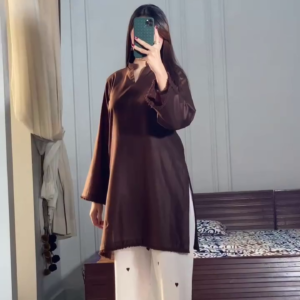 Women's Brown Kurta Set with Printed Palazzo Pants Daily Wear