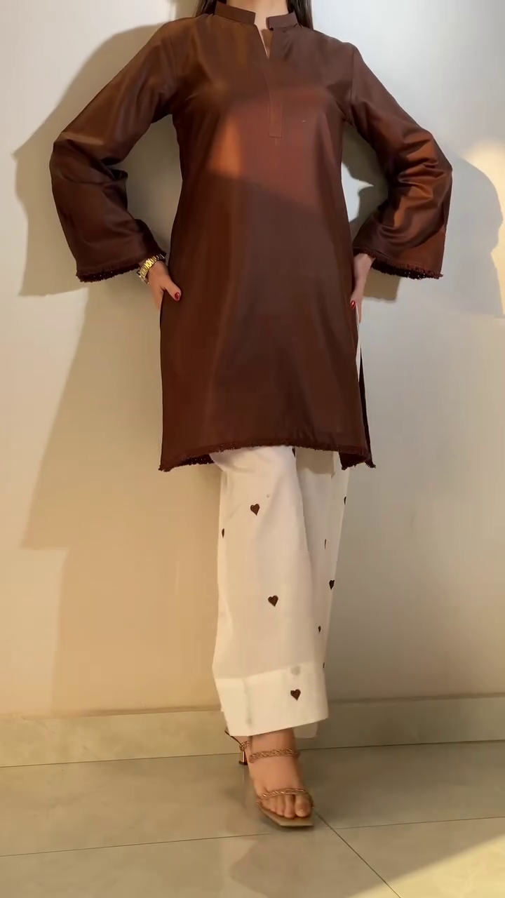 Women's Brown Kurta Set with Printed Palazzo Pants Daily Wear - Image 4