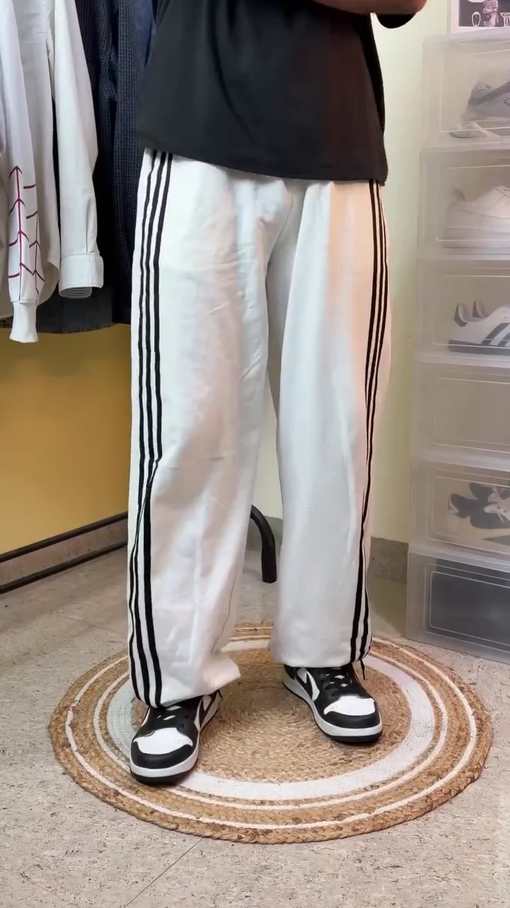 Women's White Striped Track Pants Casual Athleisure Wear - Image 4