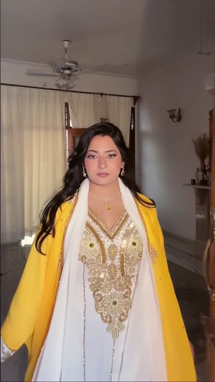 White & Yellow Kaftan Style Suit – Royal Traditional Glam 💛 - Image 2